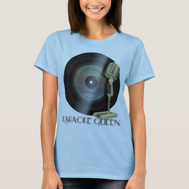 Funny Karaoke Queen Vinyl Record T-shirt (Framsida)