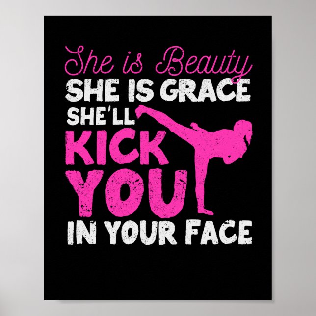Funny Karate Girl Tae-Kwon Do She Is Beauty Poster (Framsidan)
