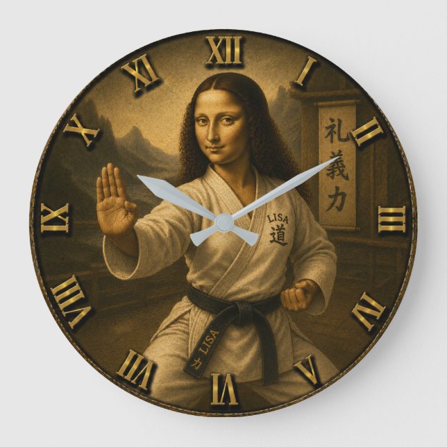 Funny Karate Mona Lisa Martial Arts Sensei gift Stor Klocka (Framsida)