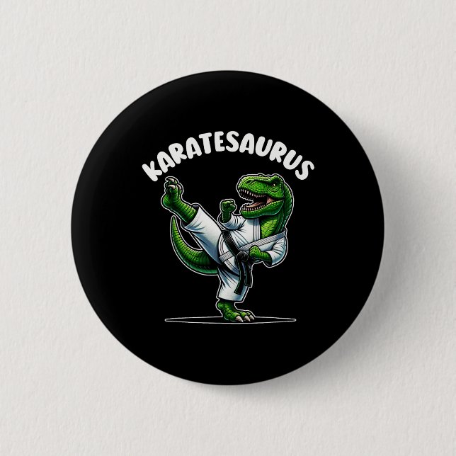 Funny Karatesaurus doinosaur t rex in Karate Gi Bl Knapp (Framsida)