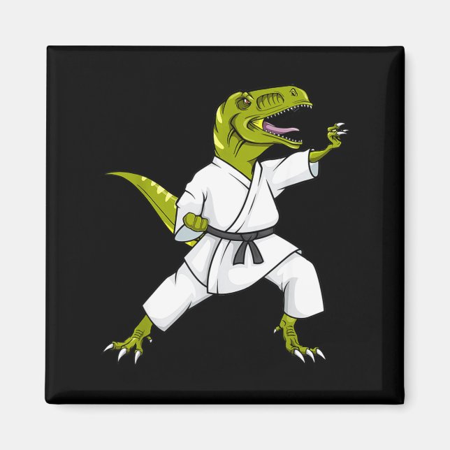 Funny Karatesaurus T-rex Dinosaur Karate Samurai D Magnet (Framsidan)