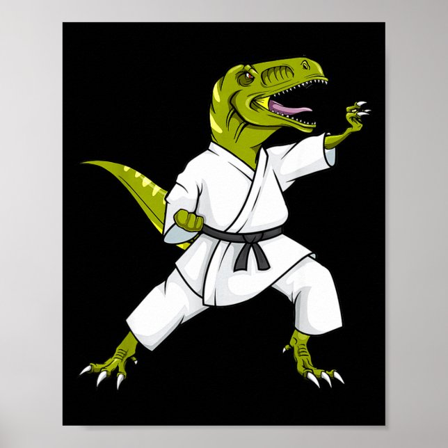 Funny Karatesaurus T-rex Dinosaur Karate Samurai D Poster (Framsidan)