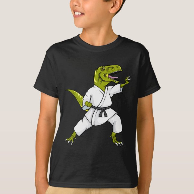 Funny Karatesaurus T-rex Dinosaur Karate Samurai D T Shirt (Framsida)
