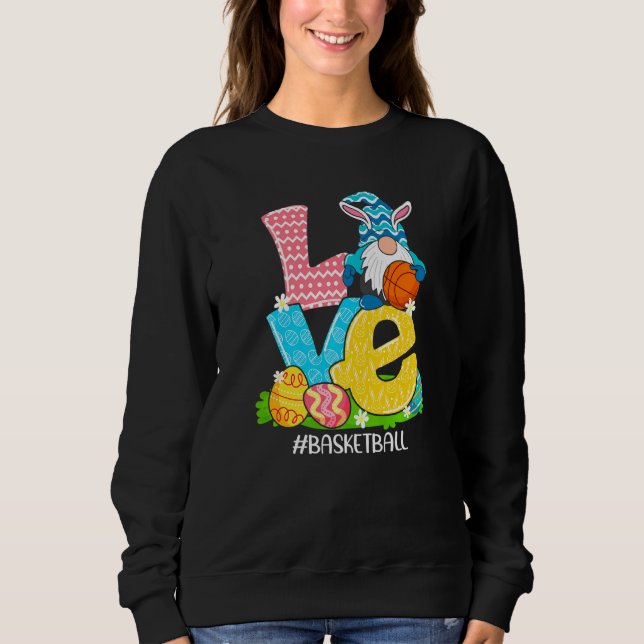 Funny Kärlek Basketball Påsk Gnome Egg Hunting Bas T Shirt (Framsida)