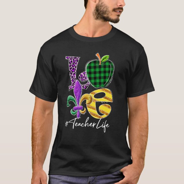 Funny Kärlek-lärare Leopard Mardi Gras Carnival Pa T Shirt (Framsida)