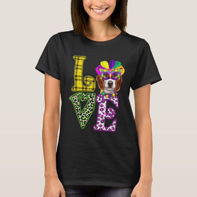 Funny Kärlek Mardi Gras Beagle Hund Hund Mamma T Shirt (Framsida)