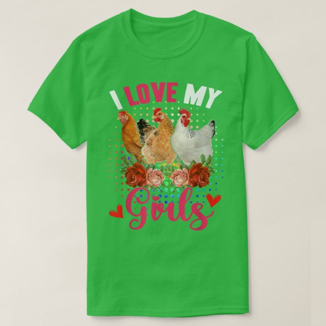 Funny Kärlek Mina flickor Tre Cute Chickens Flower T Shirt (Design framsida)