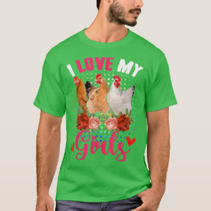 Funny Kärlek Mina flickor Tre Cute Chickens Flower T Shirt