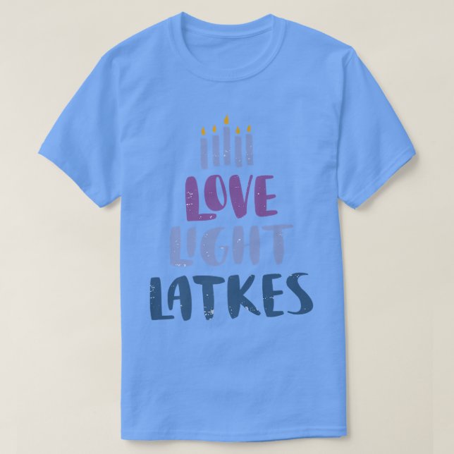 Funny Kärlek som Latkes Lycklig Hanukkah T Shirt (Design framsida)
