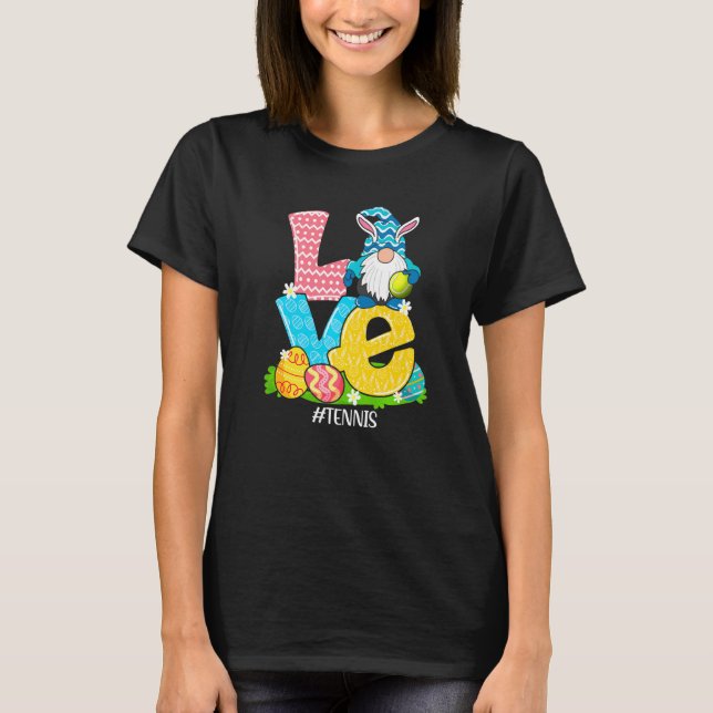 Funny Kärlek Tennis Påsk Gnome Egg Hunting Basket T Shirt (Framsida)
