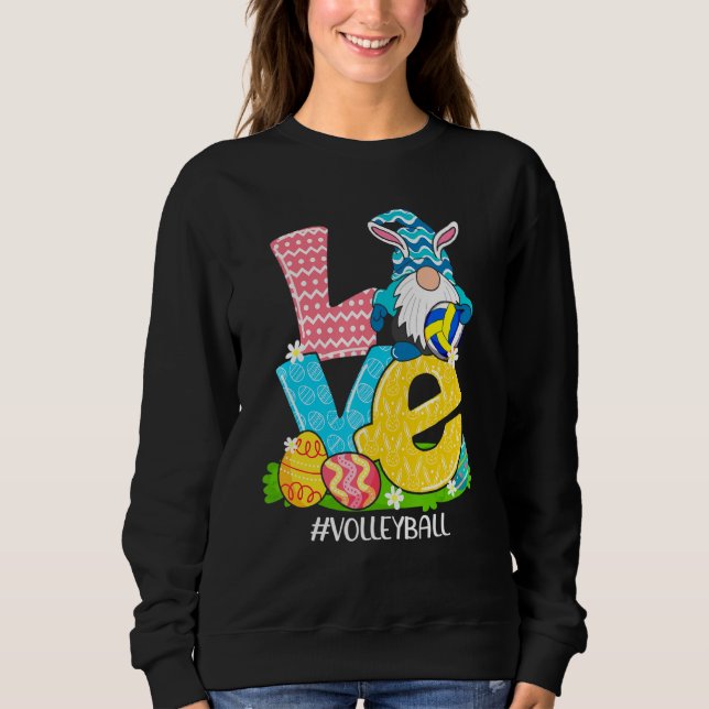 Funny Kärlek Volleyball Påsk Gnome Egg Hunting Bas T Shirt (Framsida)