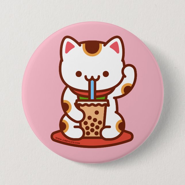 Funny Kat - Button - MANEKI-NEKO BOBA KIT-TEA Knapp (Framsida)