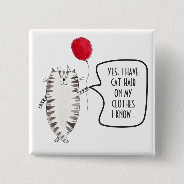 Funny Kat Hair Awareness Button Black and White Knapp (Framsida)
