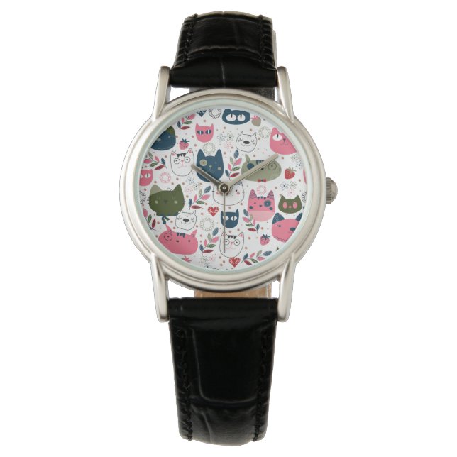 Funny Kat Head Mönster Women's Watches Armbandsur (Framsida)