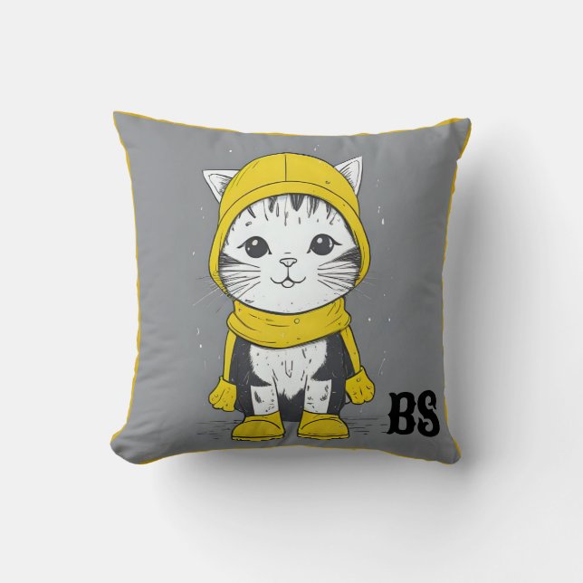 Funny Kat i Rain Boots - cat Humor Kudde (Framsida)
