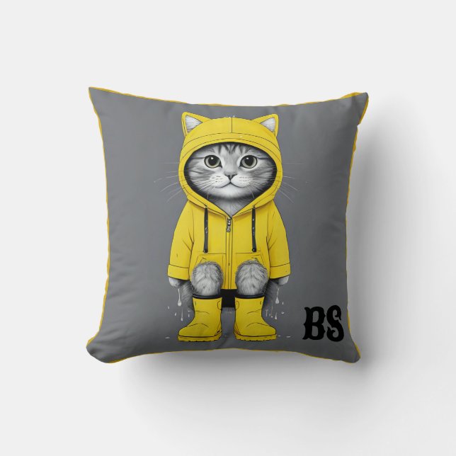 Funny Kat i Rain Boots - cat Humor Kudde (Framsida)