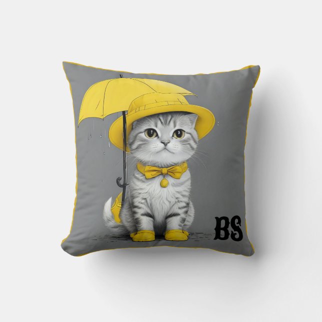 Funny Kat i Rain Boots - cat Humor Kudde (Framsida)