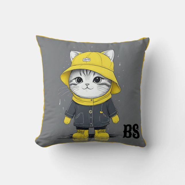 Funny Kat i Rain Boots - cat Humor Kudde (Framsida)