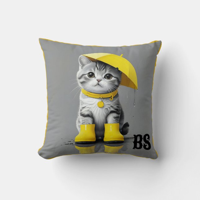 Funny Kat i Rain Boots - cat Humor Kudde (Framsida)