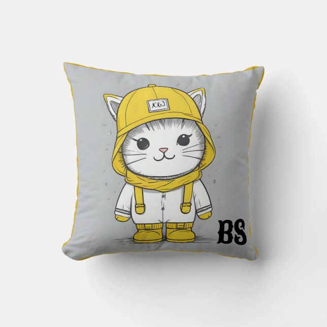 Funny Kat i Rain Boots - cat Humor Kudde (Framsida)