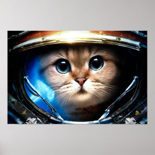 Funny Kat i Space Helmet Poster