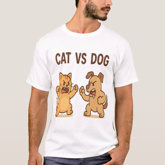 Funny Kat kontra Hund Fight T-Shirt-Cute Anime T Shirt (Framsida)