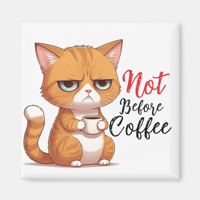 Funny Kat med kaffe Magnet (Framsidan)
