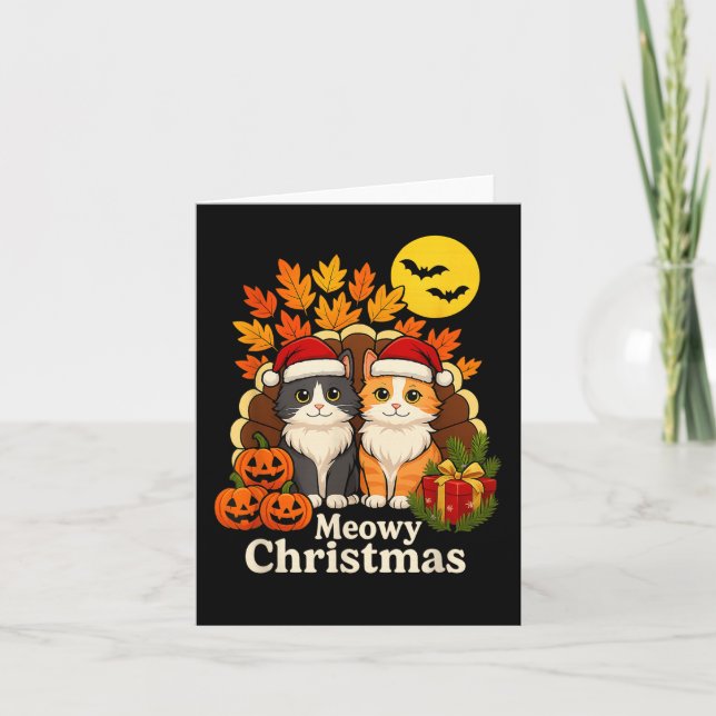 Funny Kat Meowy jul - Hallothanksmas Apparel Kort (Framsida)