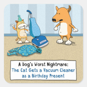 Funny Kat och Hund Vacuum Cleaner Fyrkantigt Klistermärke