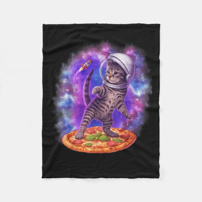 Funny Kat som flyger en Pizza Astronaut Kitten Spa Fleecefilt (Framsidan)