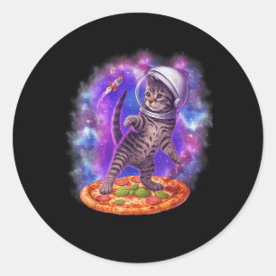Funny Kat som flyger en Pizza Astronaut Kitten Spa Runt Klistermärke