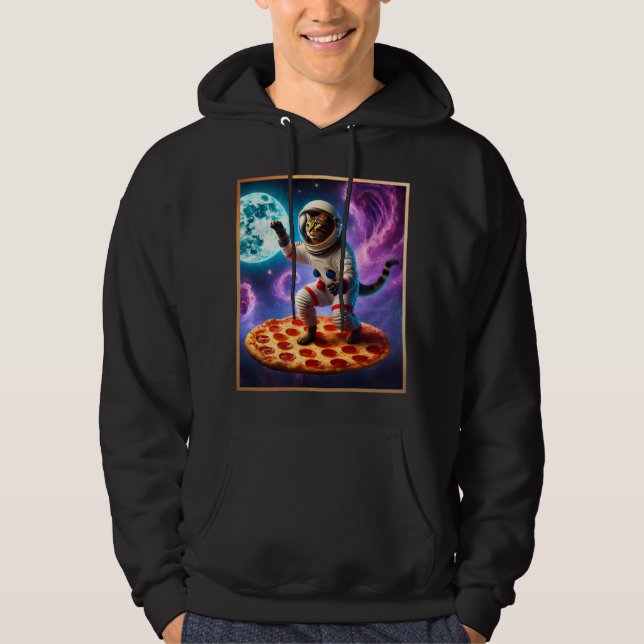 Funny Kat som flyger ett Pizza Astronaut Kattunge  Hoodie (Framsida)