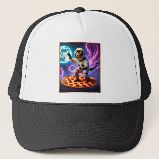 Funny Kat som flyger ett Pizza Astronaut Kattunge  Keps (Framsida)