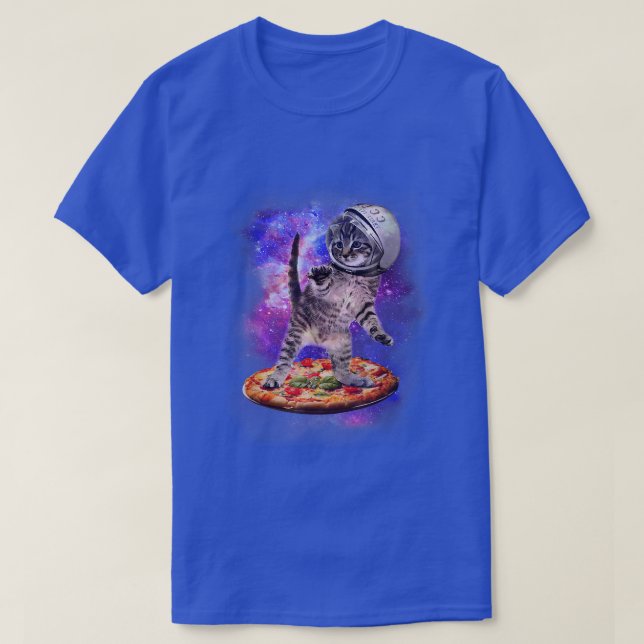 Funny Kat som flyger från ett Pizza Astronaut Kitt T Shirt (Design framsida)