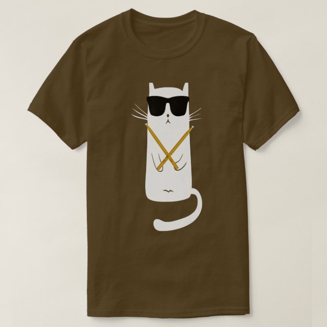 Funny Kat Wearing Sunglasses Spela Drummer T Shirt (Design framsida)