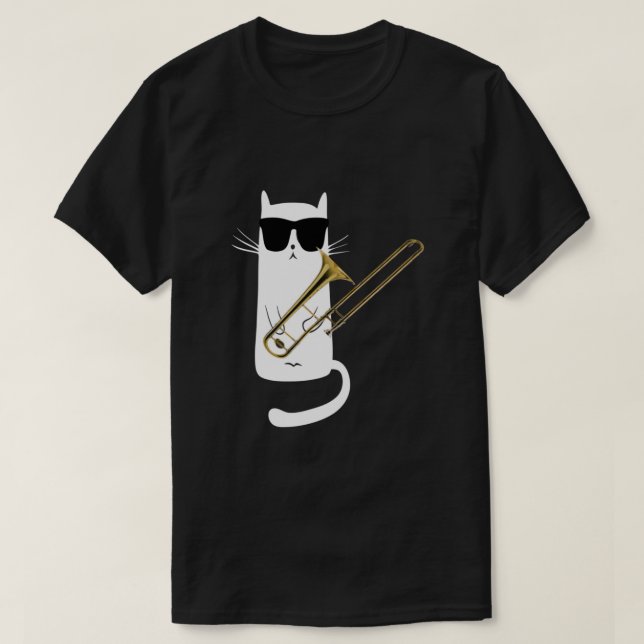 Funny Kat Wearing Sunglasses Spela trombone T Shirt (Design framsida)