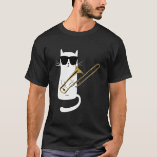 Funny Kat Wearing Sunglasses Spela trombone T Shirt
