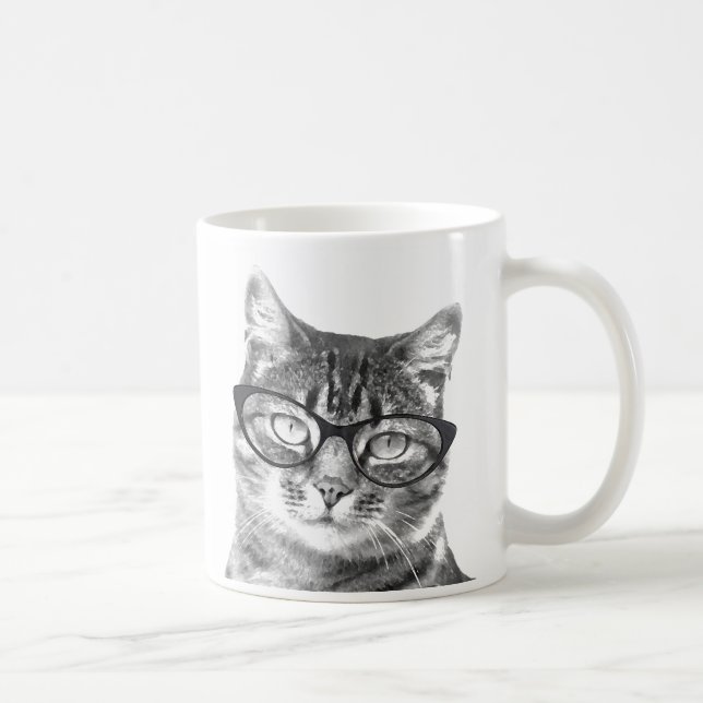 Funny katt mugg | Kittsglasögon med nerver (Höger)
