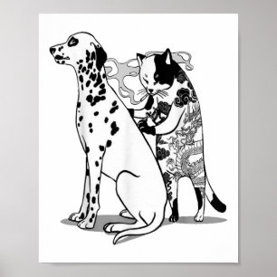 Funny Katt och Hund tröja Tattokonstst Cat Tecknin Poster