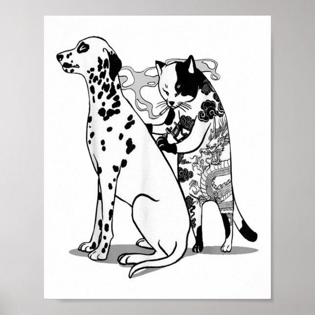 Funny Katt och Hund tröja Tattokonstst Cat Tecknin Poster (Framsidan)