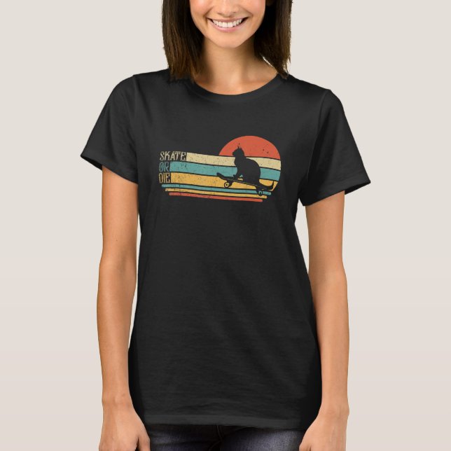 Funny katt på Skateboard, Retro Skateboarder T Shirt (Framsida)