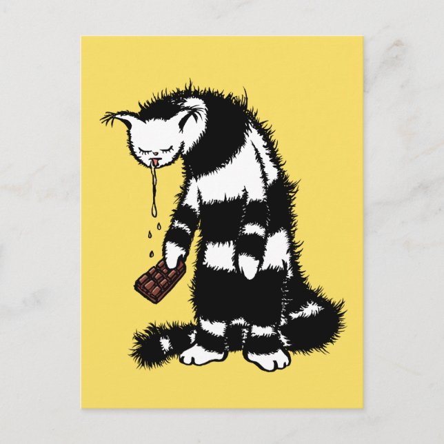 Funny kattchoklad Älskare - drunkningskatt Bläck Vykort (Framsida)