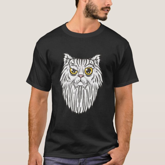 Funny kattdjur med skäggig Desgin T Shirt (Framsida)