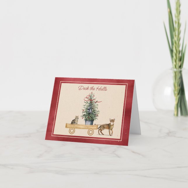 Funny katter med ett vagnskort med Helgdag Kort (Framsida)