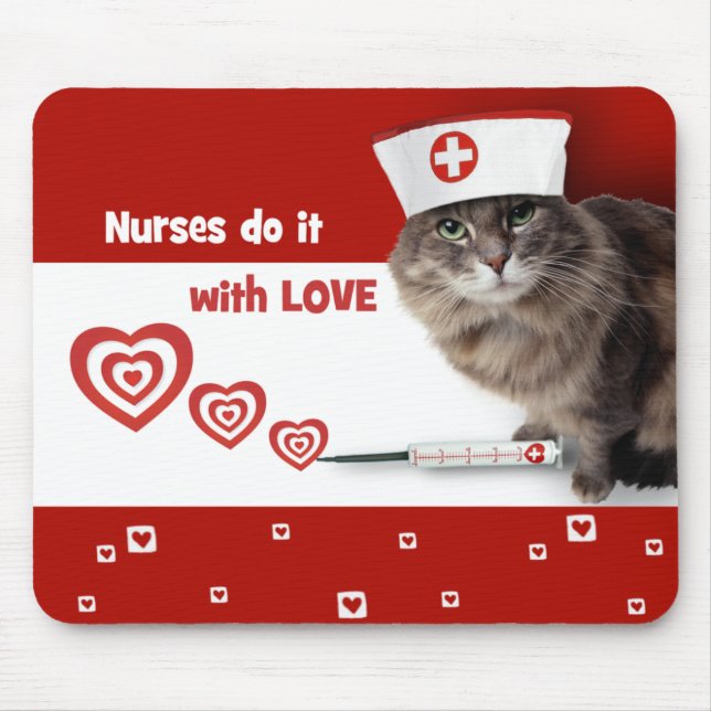 Funny Kattunge Wearing Nurse Cap Gift Musmatta (Framsidan)