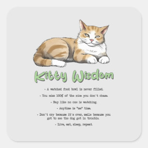 Funny Kattunge Wisdom Fyrkantigt Klistermärke
