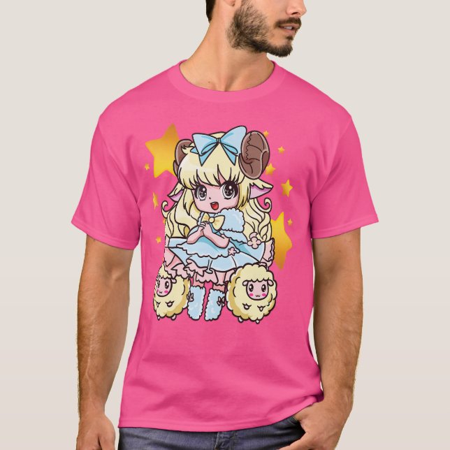 Funny Kawaii Anime Chibi Får Cute Animal Älskare T Shirt (Framsida)