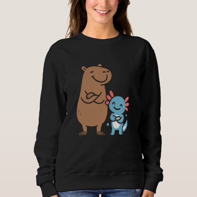 Funny Kawaii Axolotl and Capybara Lover Anime T Shirt (Framsida)