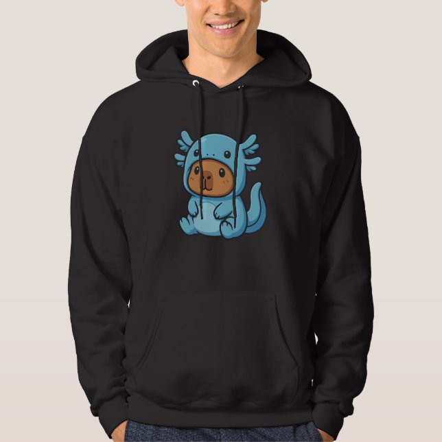 Funny Kawaii Axolotl and Capybara Lover Kids Anima Hoodie (Framsida)