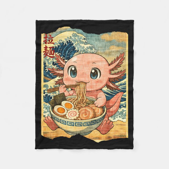 Funny Kawaii Axolotl Ramen Noodle Bowl Japanese Wa Fleecefilt (Framsidan)